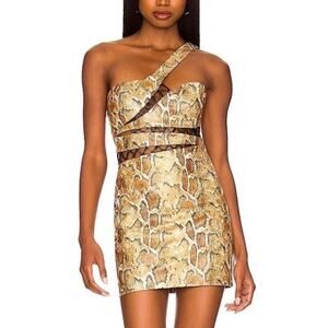 Revolve h:ours Elena One Shoulder Reptile Print Faux Leather Mini Dress SMALL